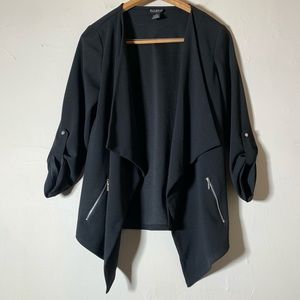 Soho black high low blazer zipper pockets lapel open sz Sm 3/4 sleeve work
